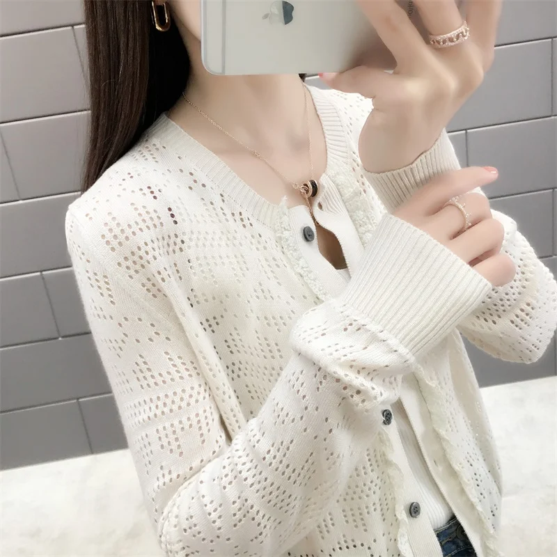New Fashion 2019 Spring And Summer Women Slim Knit In Solid Colour Cardigan Full Sleeves |