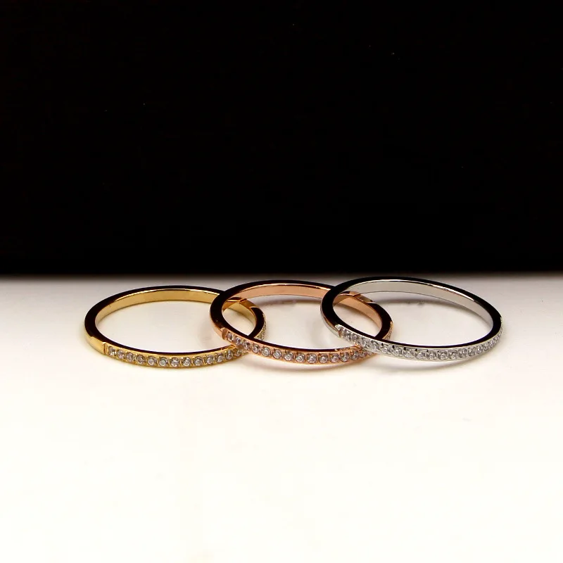 Женское кольцо из титановой стали с 20 фианитами и розовым золотом|women rings|gold women