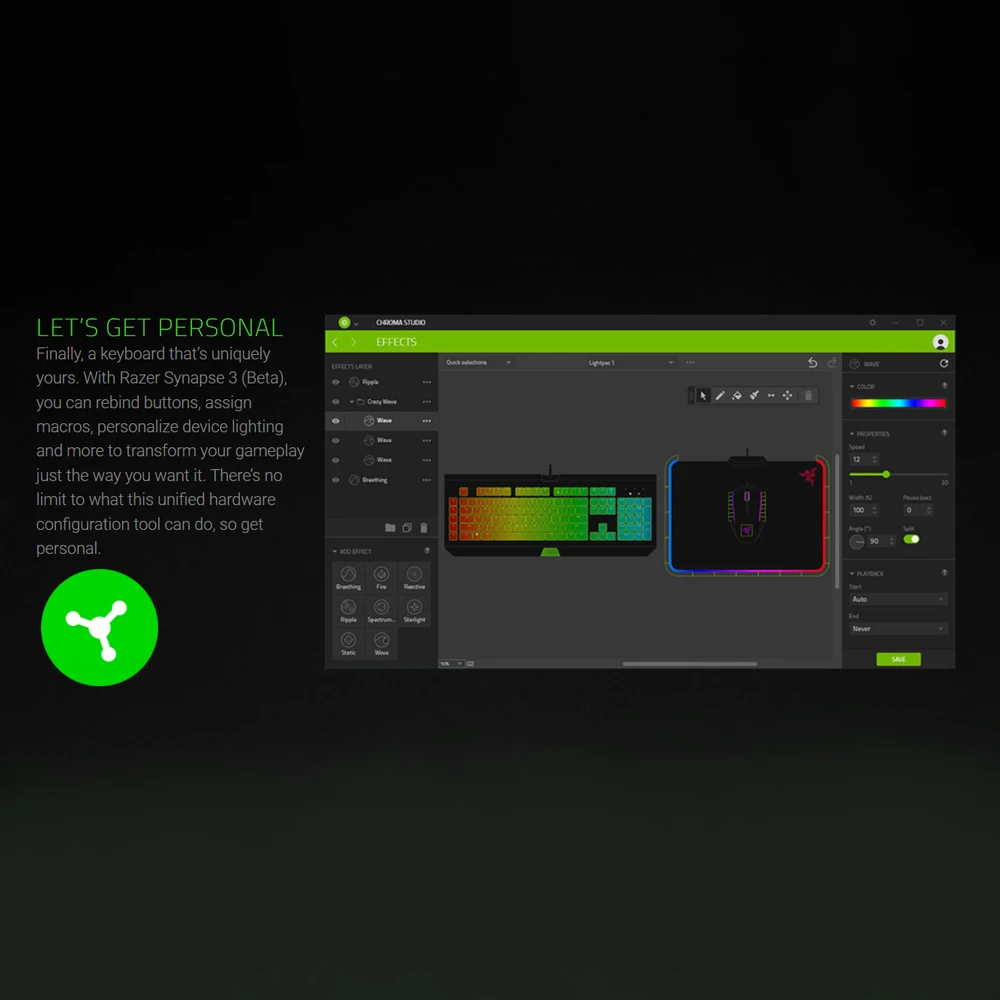 Игровая мембранная клавиатура razer Cynosa Chroma Pro, клавиатура с RGB подсветкой для игры, полностью программируемые клавиши, 104 клавиш, защита от проливания