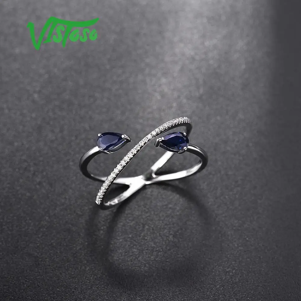 VISTOSO Подлинная 14 K кольца из белого золота для женщин сверкающие бриллианты