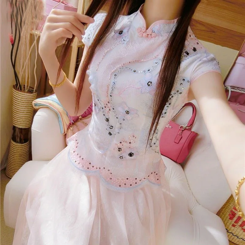 2019 летнее платье средней длины с вышивкой и блестками для девочек модное