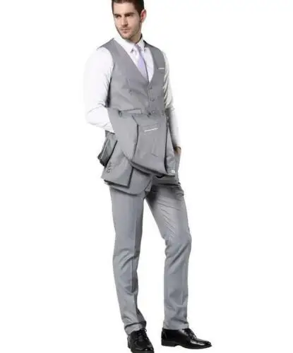 

Light Grey Men's Slim Fit 3pcs Dress Suits Prom Party Wedding Suit Set Tuxedos