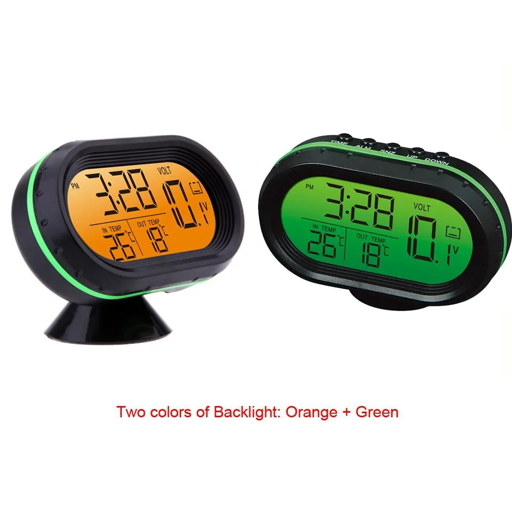 Multi-Function Digital 12V Car Voltage Alarm Temperature Thermometer Clock LCD Monitor Battery Meter Detector - Green |
