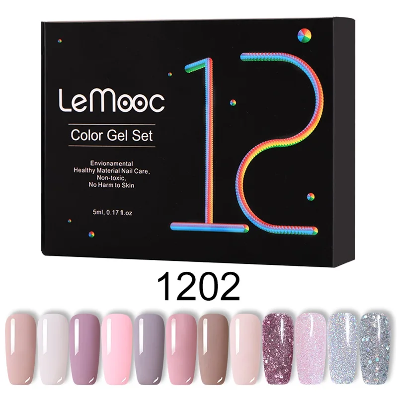 LM-1202 LEMOOC 5 мл 12 шт/партия Чистый Розовый Красный Цветной Гель-лак Фиолетовый Блеск Блестки замочить от ногтей УФ Гель-лак для маникюра дизайн - Цвет: LM-1202