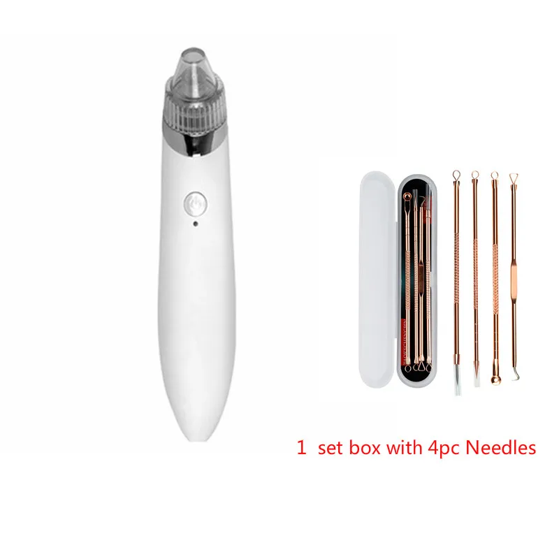 W with 4pcs Needles Вакуумный Электрический Очиститель пор от угрей для удаления угрей вакуумный экстрактор пор всасывающий инструмент для ухода за кожей лица - Цвет: W with 4pcs Needles