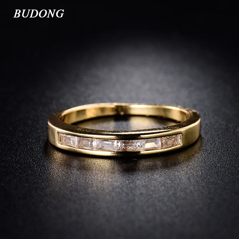 Женское кольцо для свадьбы BUDONG желтое/Золотое с фианитом и кристаллами 2017 |