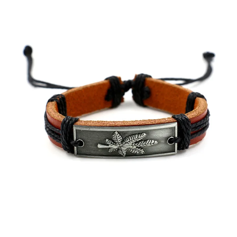 Кожаный браслет Женщина Мужчина Кленовый лист Ретро Женщины Мужчины Байкерские Пульсиры Masculina Пульсера Омбреццо Уомо Билеклик Эркек.