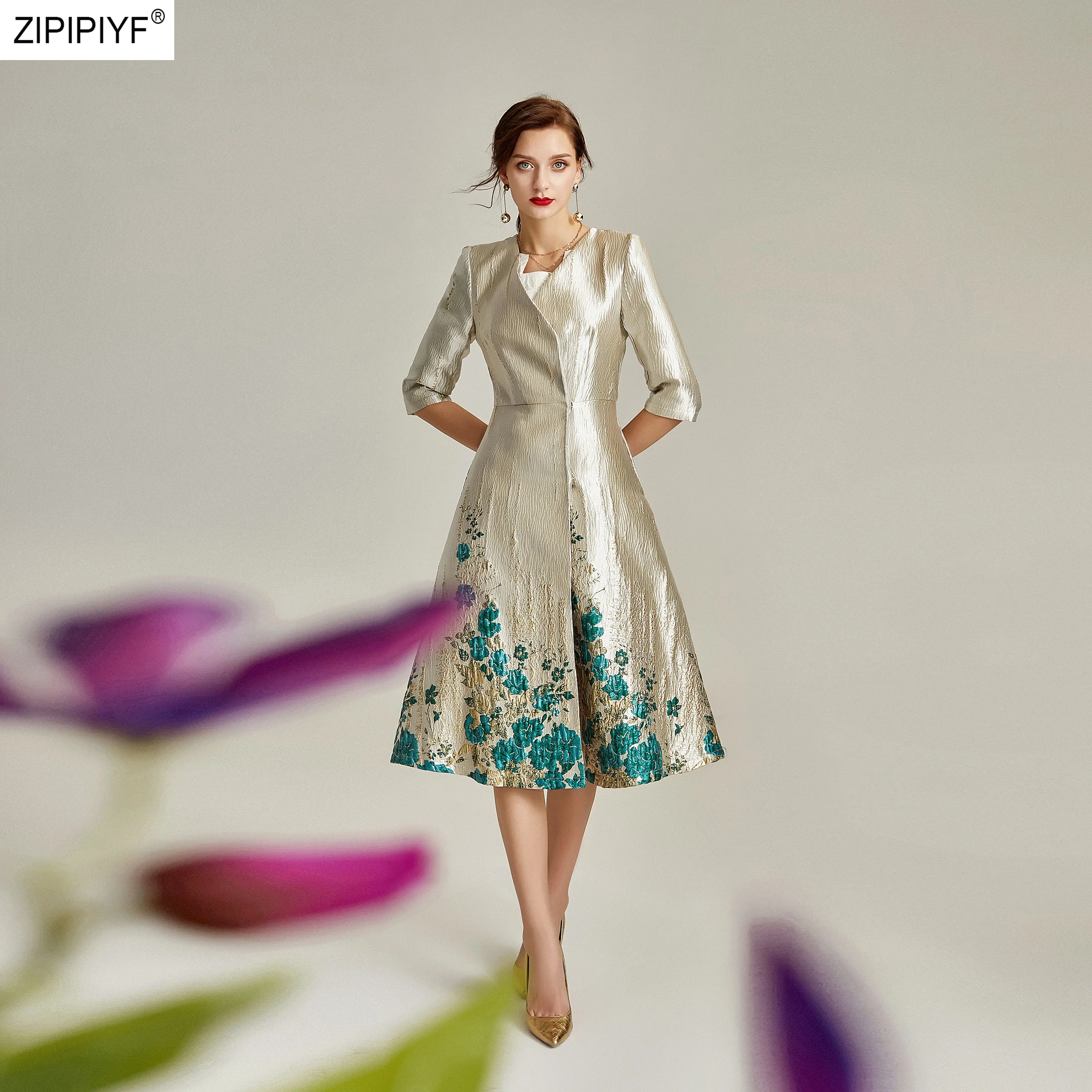 

V-Neck Temperament Office Lady Coat Top Quality Jacquard Delicate Elegant Women Trench Coat C1934