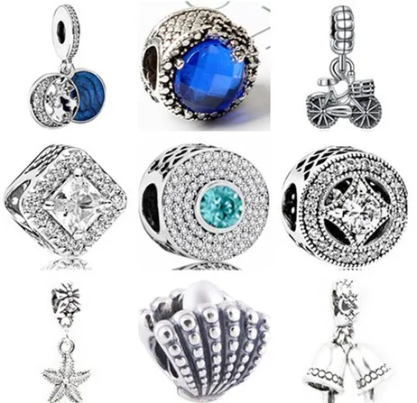 Hot Selling Santa Claus Starfish Bell Motorcycle Hollow Love Heart Crystal Beads Fit Pandora Charms Bracelets For Women DIY Gift | Украшения