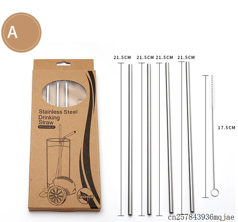 100 наборов многоразовая соломенная металлическая прямая соломинка с изгибом