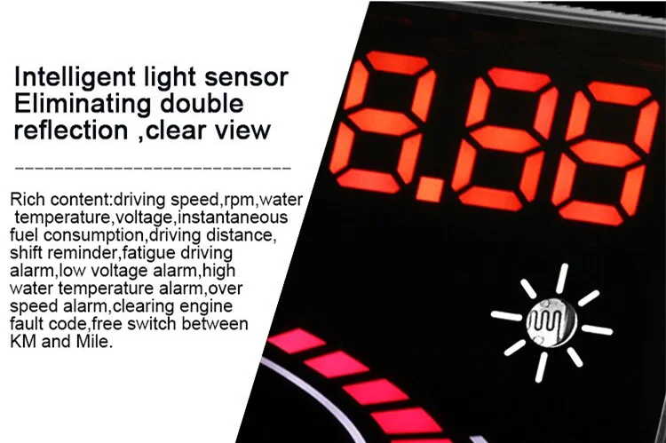 GEYIREN hud Дисплей автомобиля E300 3S-R8 HUD OBD II EUOBD сигнализация напряжения температура воды Спидометр лобовое стекло Автомобильная электроника