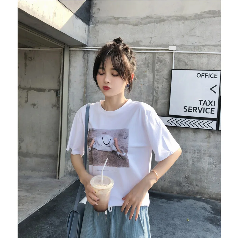 white Mishow Женская летняя футболка с принтом MX19A3385 - Цвет: white