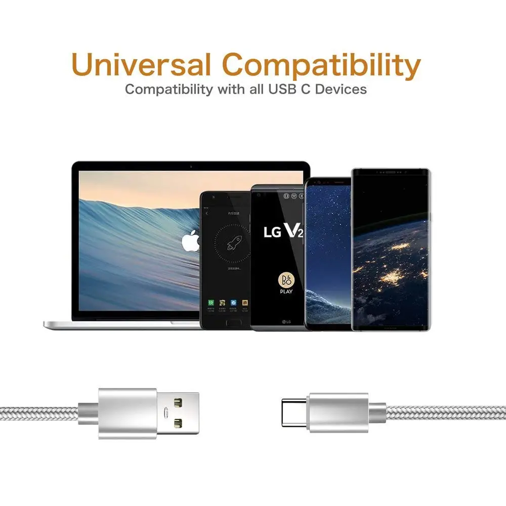 Нейлоновая оплетка USB Type C кабель для синхронизации данных быстрое зарядное