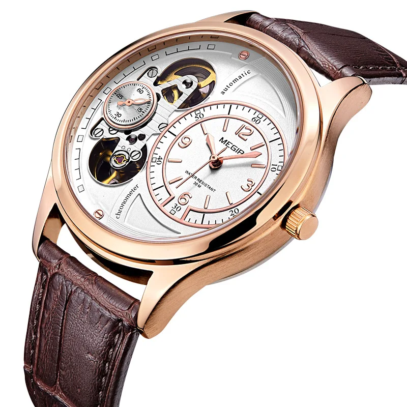 Megir знаменитый бренд водонепроницаемый кварцевые часы мужские модные кожаный