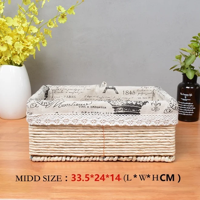 33.5x24x14cm Корзина грязной одежды поддельная плетёная ротанговая косметические корзины для хранения игрушек соломенный набор посуды для снеков кухонные коробки с подкладкой - Цвет: 33.5x24x14cm