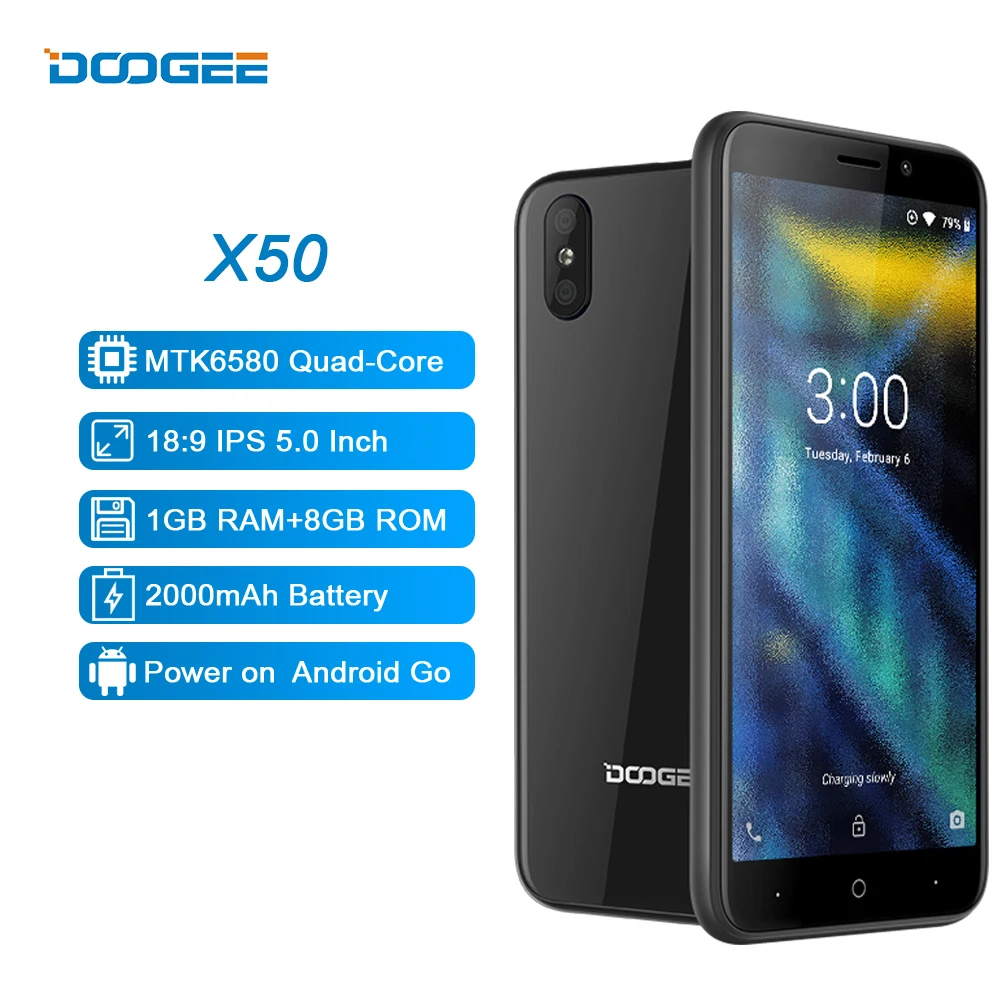 DOOGEE X50 Android 8 1 смартфон 5 0 дюймов дисплей формата 18:9 MTK6580 4 ядра мобильный телефон GB