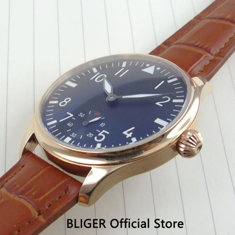 Винтажные мужские часы авиаторы 44 мм черные стерильные с циферблатом розовое