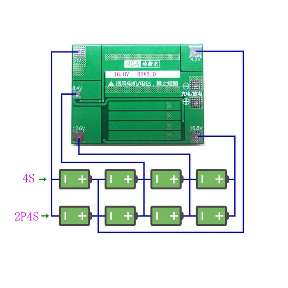 Сбалансированная/Улучшенная плата защиты PCB для зарядного устройства 16 8 в 40A 18650