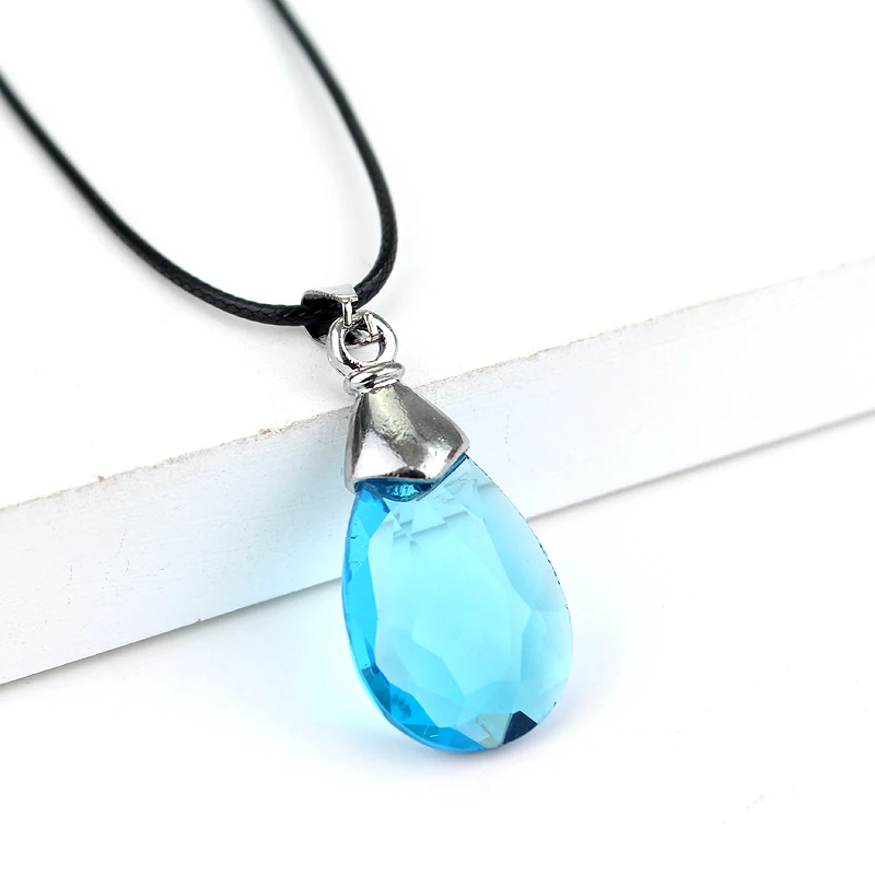 New Anime Cosplay Jewelry: Sword Art Online Yuuki Asuna and Kirito Yui Heart Necklace - Teardrop Shape Blue Crystal Pendant image 5