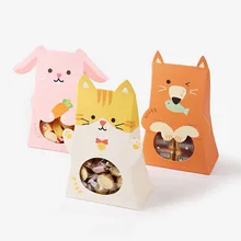 Милые животные конфетная коробка розовый кот», «кролик» пакеты для печенья поздравительные открытки подарки Сумки для Baby Shower или для вечеринки по случаю День рождения украшения