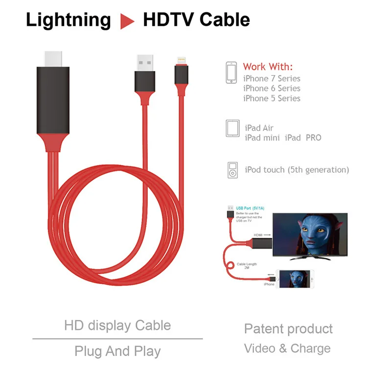 2 м Модернизированная версия PLUG AND PLAY USB Light ning на HDMI адаптер Цифровой AV для iPhone 7/6/5