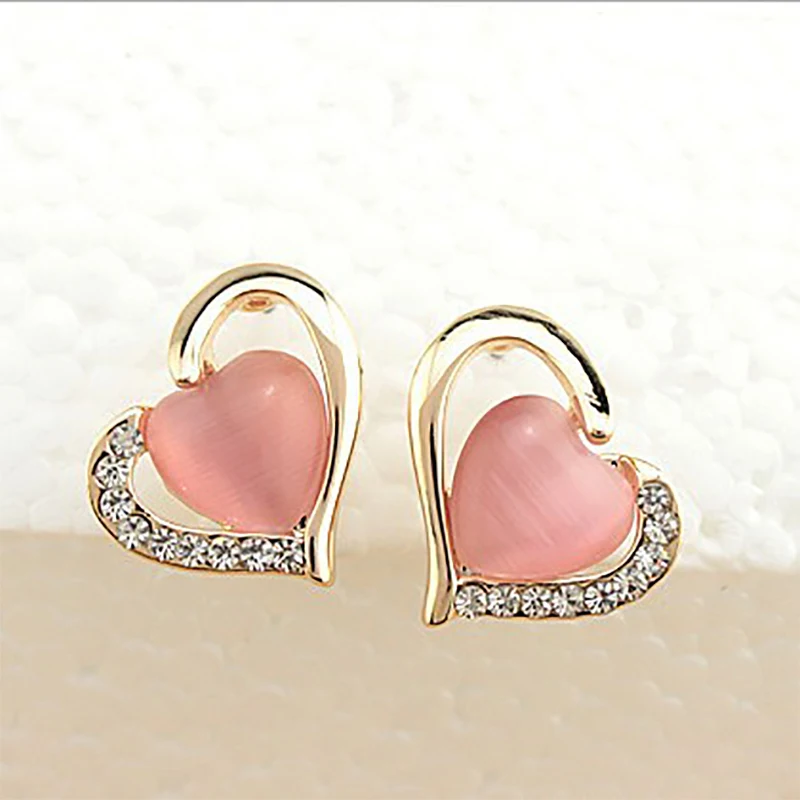 Женские серьги гвоздики в форме сердца с кристаллами и опалом|stud earrings|stud earrings for