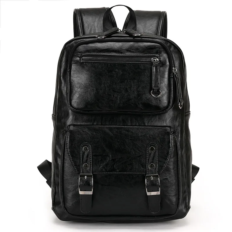 Мужской кожаный рюкзак, мужские рюкзаки для путешествий, Mochila Masculina, Черная мужская сумка для книг, рюкзак для ноутбука, Mochilas Para Hombre Man - Цвет: black