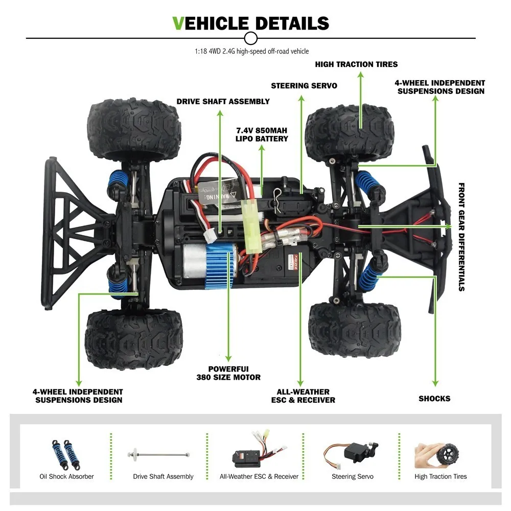 Радиоуправляемая машинка с 4WD светодиодным радиоуправлением внедорожные