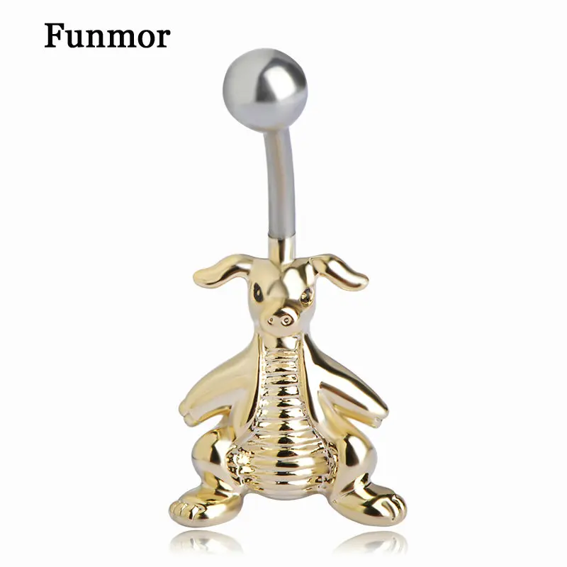 

Funmor Dragon Navel Bell Rings 316L Medical Stainless Steel Animal Navel Bars Gold-color Summer Sexy Belly Piercing Ombligo