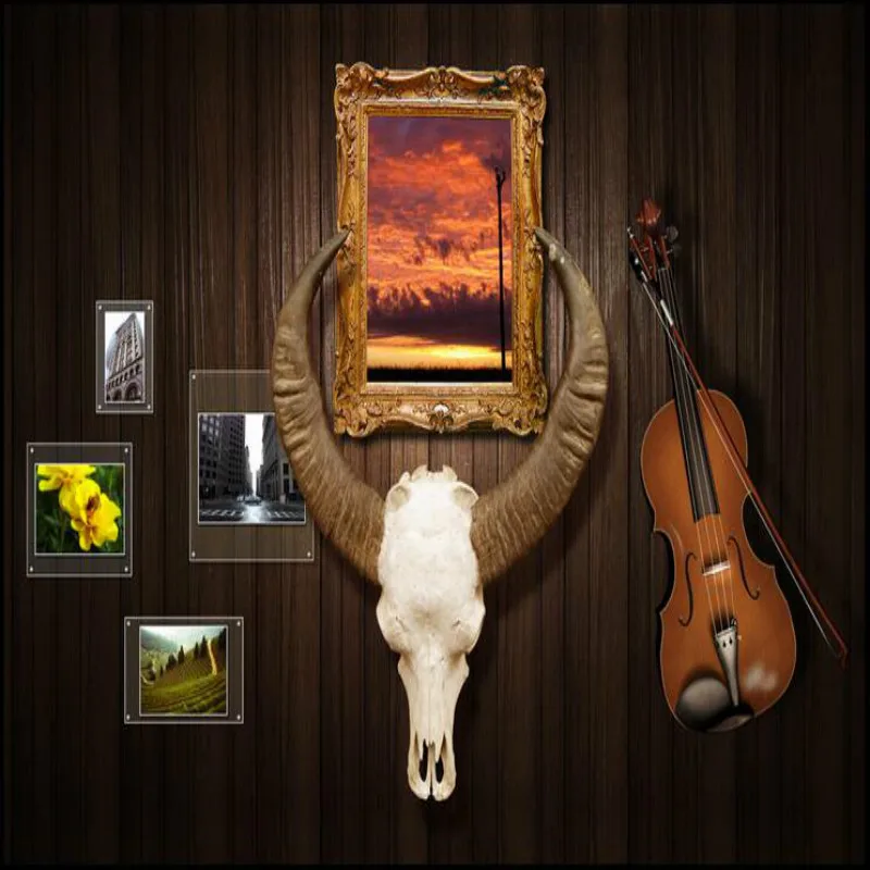 Customization Backgrounds 3D Wallpaper for Walls 3d Murals Photo Silk Living Room Guitar Cow Skull Tooling | Обустройство дома