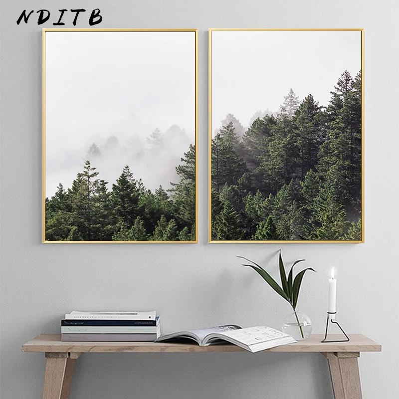 NDITB Скандинавская туманная лесная Картина на холсте пейзаж скандинавские