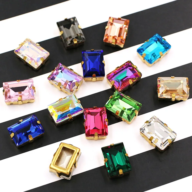 Wedding decoration 10x14mm K9 glass rhinstones crystal rectangle Hollow Gold base sew on rhinestones for clothing dress | Дом и сад