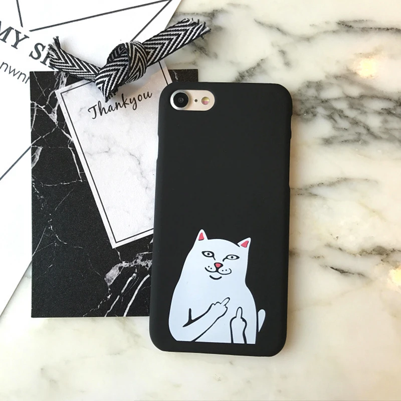 2017 Weird палец Белый Кот ПК пластик жесткий футляр для iPhone 6 6S плюс 7 Plus 5S черный белый