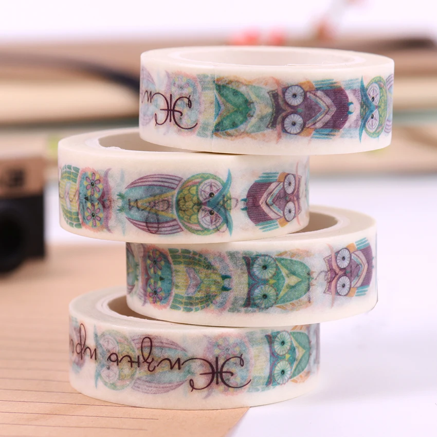 1 шт. DIY васи лента мультяшная Сова декоративная клейкая лента, Канцелярия маскировки наклейки с лентами размер 15 ммx10м
