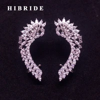 hibride 40mm long clear cubic zirconia angel wings women earrings fashion jewelry ear cuff brincos bridal gifts e 378
