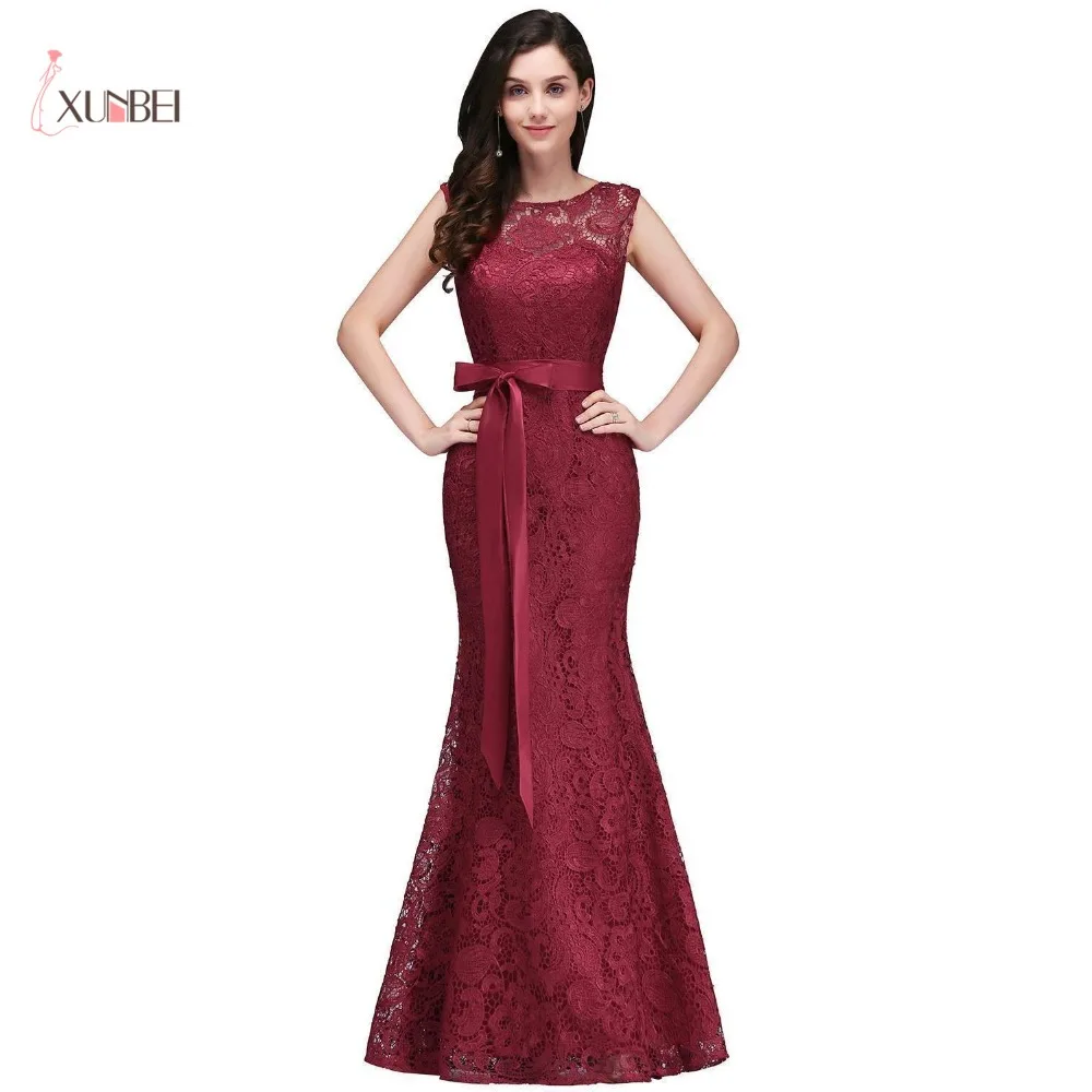 Длинное вечернее платье Русалочки черное кружевное с бантом без рукавов 2018 |