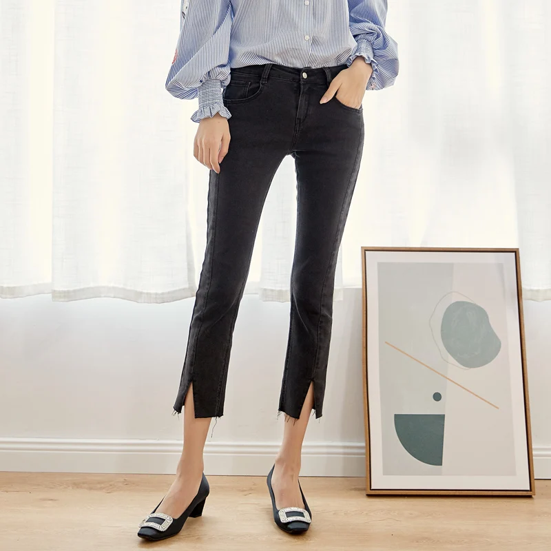 LEIJIJEANS Новое поступление весенние обтягивающие черные расклешенные джинсы со средней талией повседневные джинсы размера плюс женские джинсы 9004