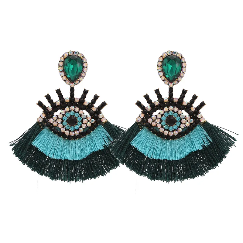 E1094 Dark Green Sehuoran, дизайн, серьги с кисточками, свадебные серьги с подвеской в виде глаз для женщин, богемные элегантные вечерние Висячие серьги, свисающие ювелирные изделия - Окраска металла: E1094 Dark Green