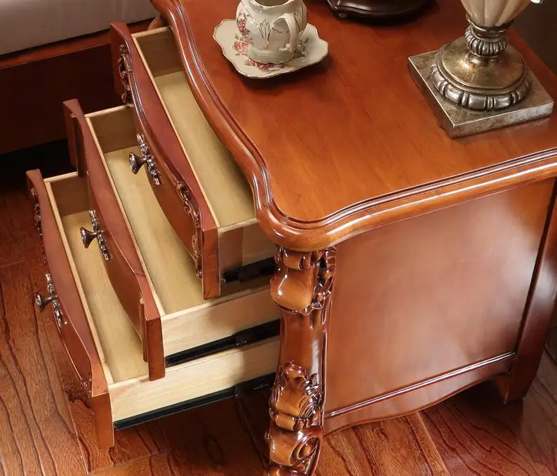 American Style Solid Wood Carved Bedside Cabinet Bedroom With Drawer Storage European | Мебель