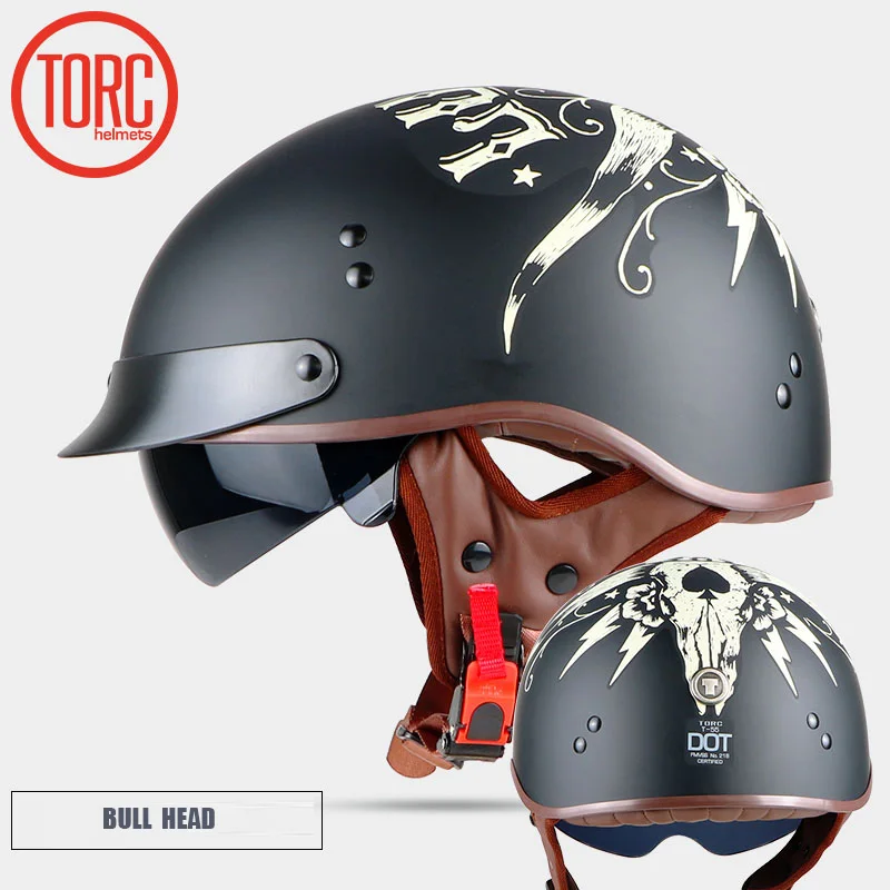 TORC T55 винтажные moto rcycle шлем Vespa Винтаж harley Лето Половина шлем с внутренним козырек струи Ретро мотоциклетный шлем в горошек - Цвет: BULL HEAD