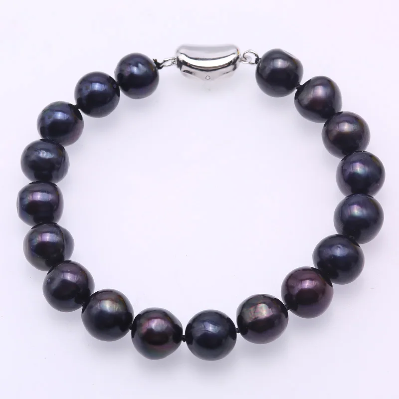 JYX Real 10-11mm Black Round Freshwater Pearl Bracelet Charms Women Men Jewelry 7.5&quot | Украшения и аксессуары