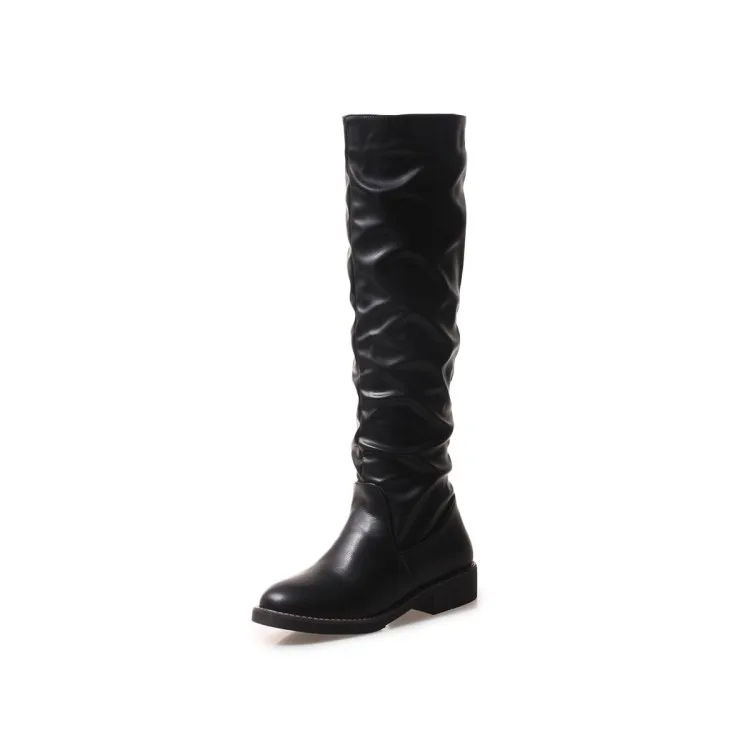 PU / patent leather two materials HOT 2018 autumn and winter new casual simple round toe boots black comfortable flat | Обувь
