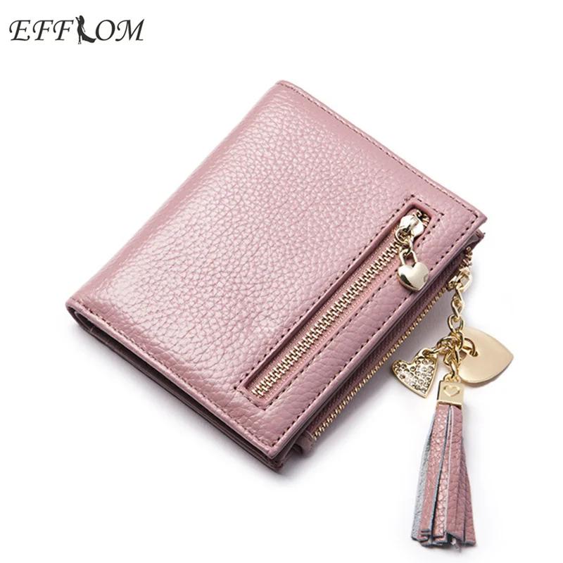 Real Genuine Leather Wallet Women Luxury Brand Cute Fringe Small Short Ladies Purses Zipper Coin Purse Pouch Card Holder | Багаж и сумки