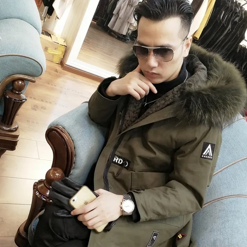 Army Green Пальто с натуральным мехом, подкладка из натурального овечьего меха, парка с воротником из меха енота, зимняя куртка, Мужская Повседневная теплая парка, большие размеры W111 YY653 - Цвет: Army Green