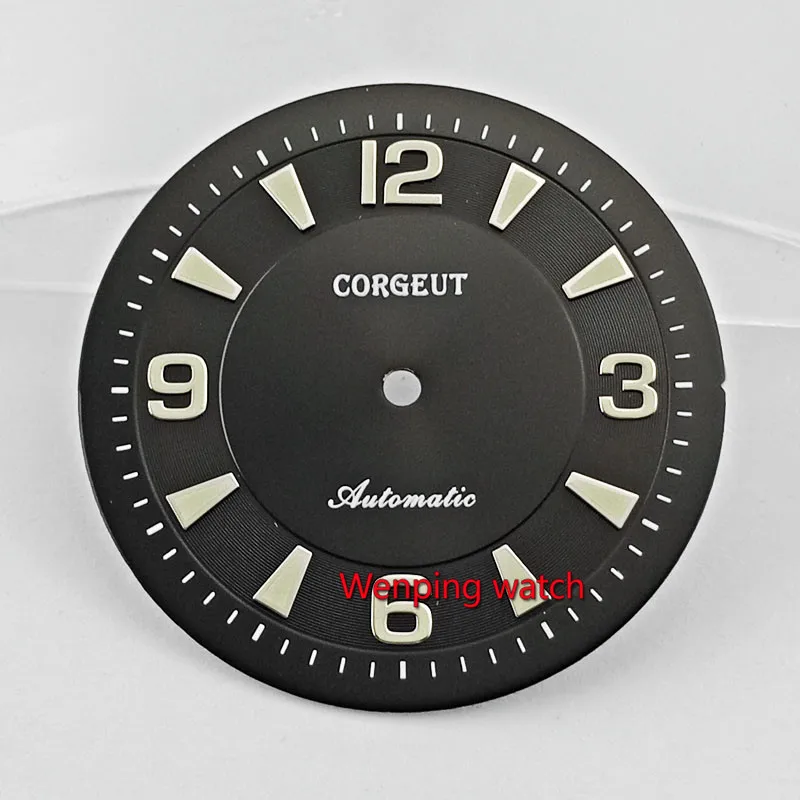 Corgeut 33 5 мм черный зеленый циферблат светящиеся часы fit ETA2836 MIYOTA 8215 821A