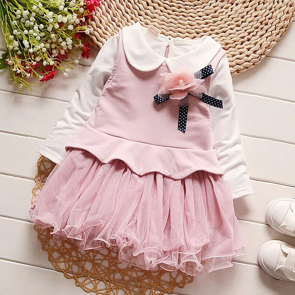 Kids Fashion 2pcs Set Baby Girls Clothing Sets Long Sleeve Flower Princess Tulle Dress T shirt Summer Clothes Children Suit | Детская
