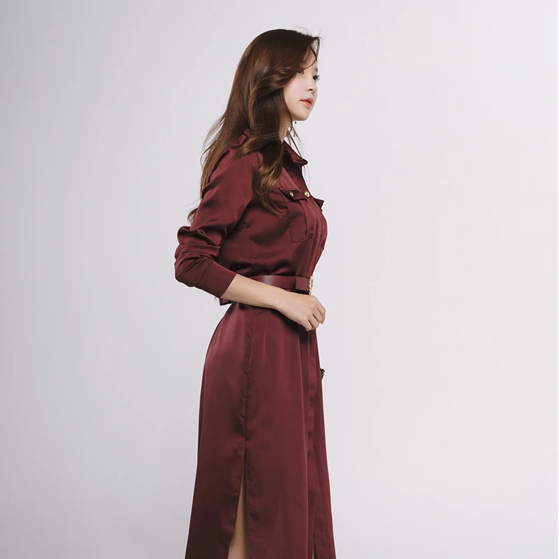 Женское платье с отложным воротником Осеннее длинное однобортное поясом |