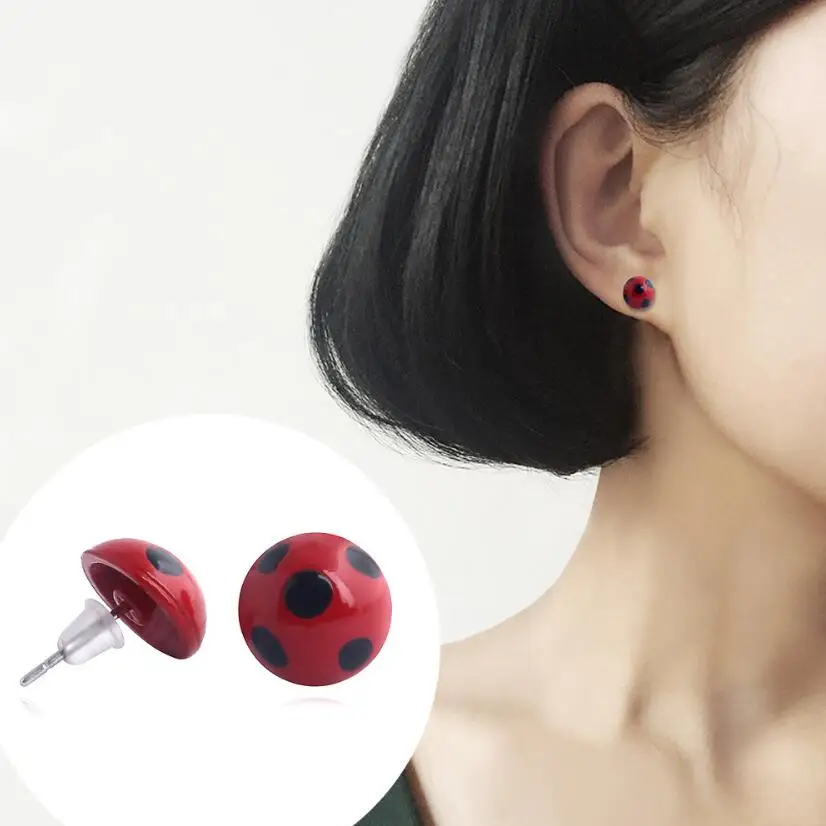 С красной божьей коровкой серьги со шпилькой для женщин брошь из сплава с