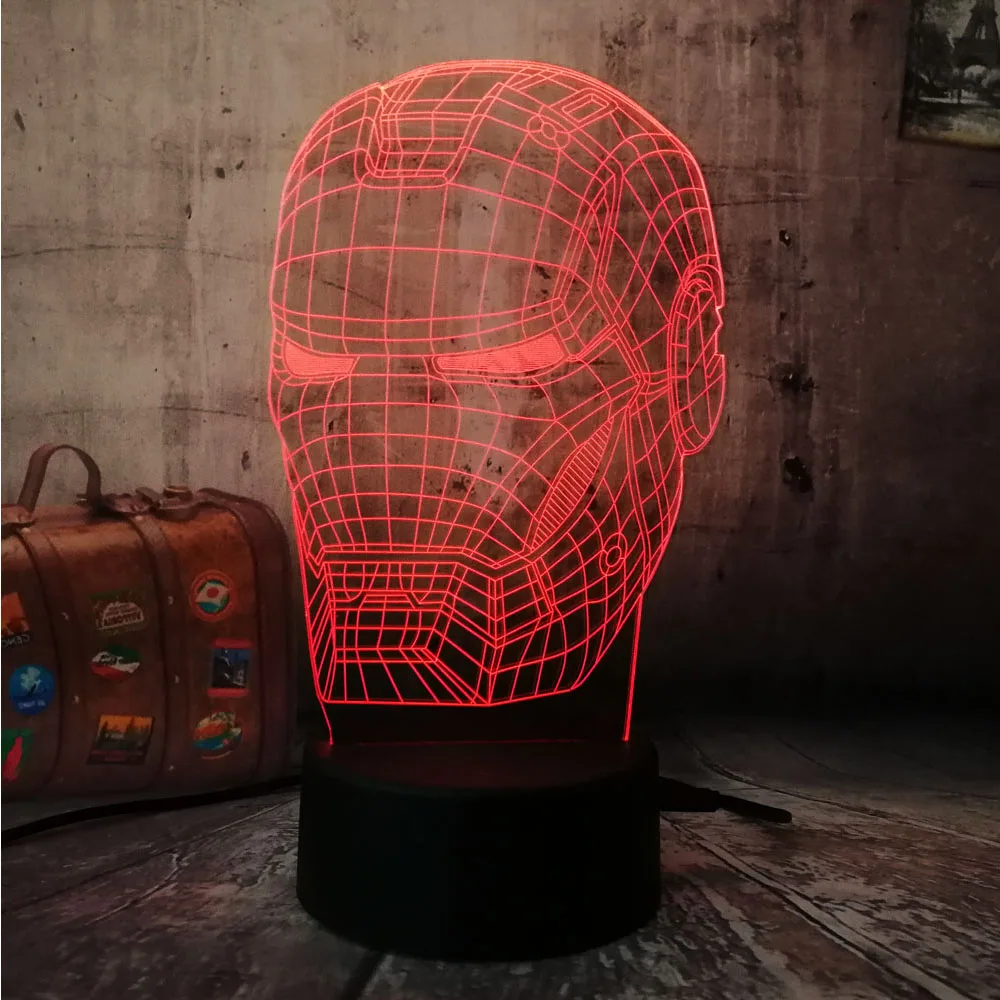 Прохладный 3D светодиодный Железный человек светильник Ночная настольная лампа