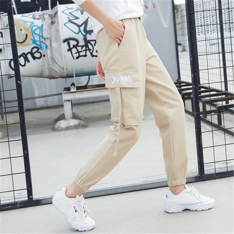 

WKOUD Cargo Pants For Women Harajuku Elastic High Waist Ankle-length Streetpants With Pocket Sexy Fashion Sport Trousers P8887